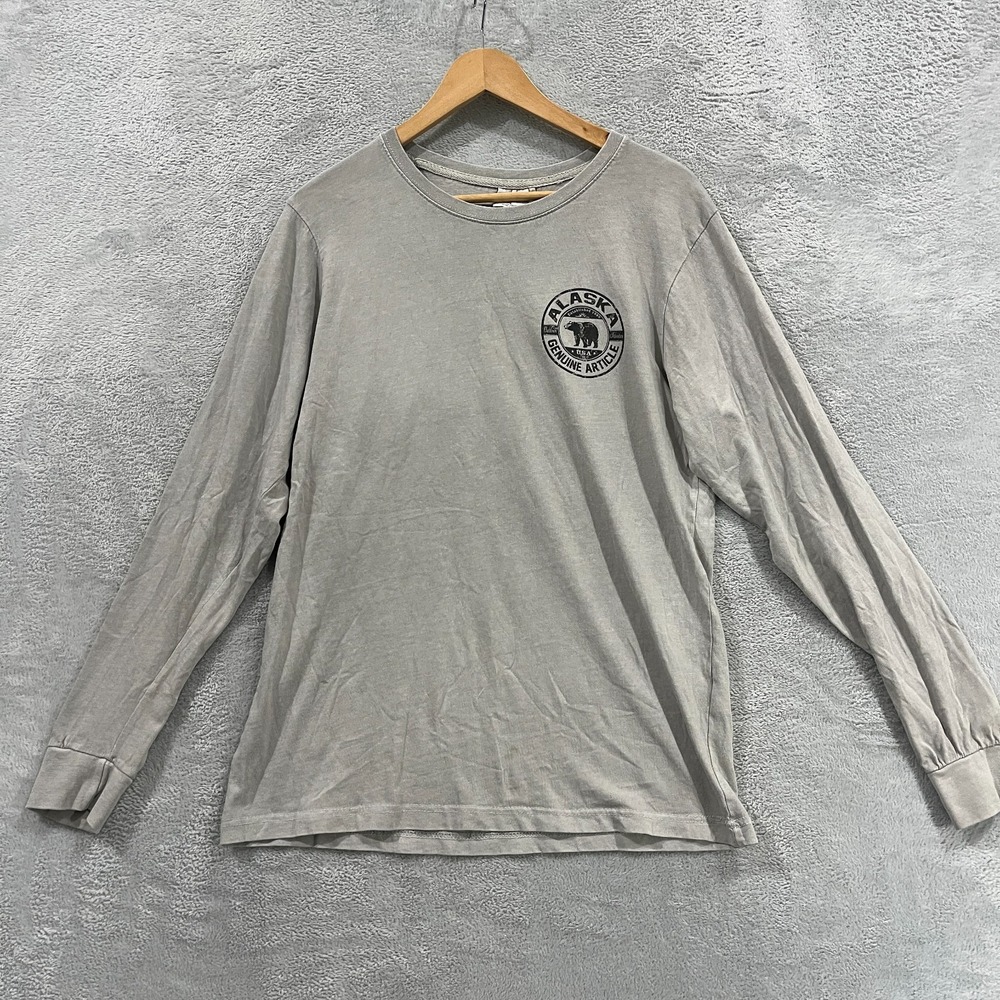 US Vintage Alaska Bear Graphic T-Shirt Men Large Gray Long Sleeve Pullover Tee
